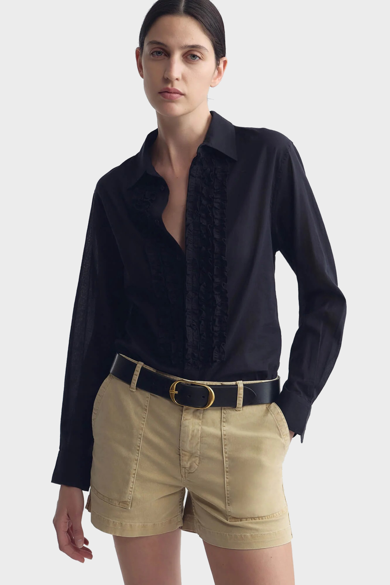 NILI LOTAN Nathael Musseline Ruffle Shirt in Midnight