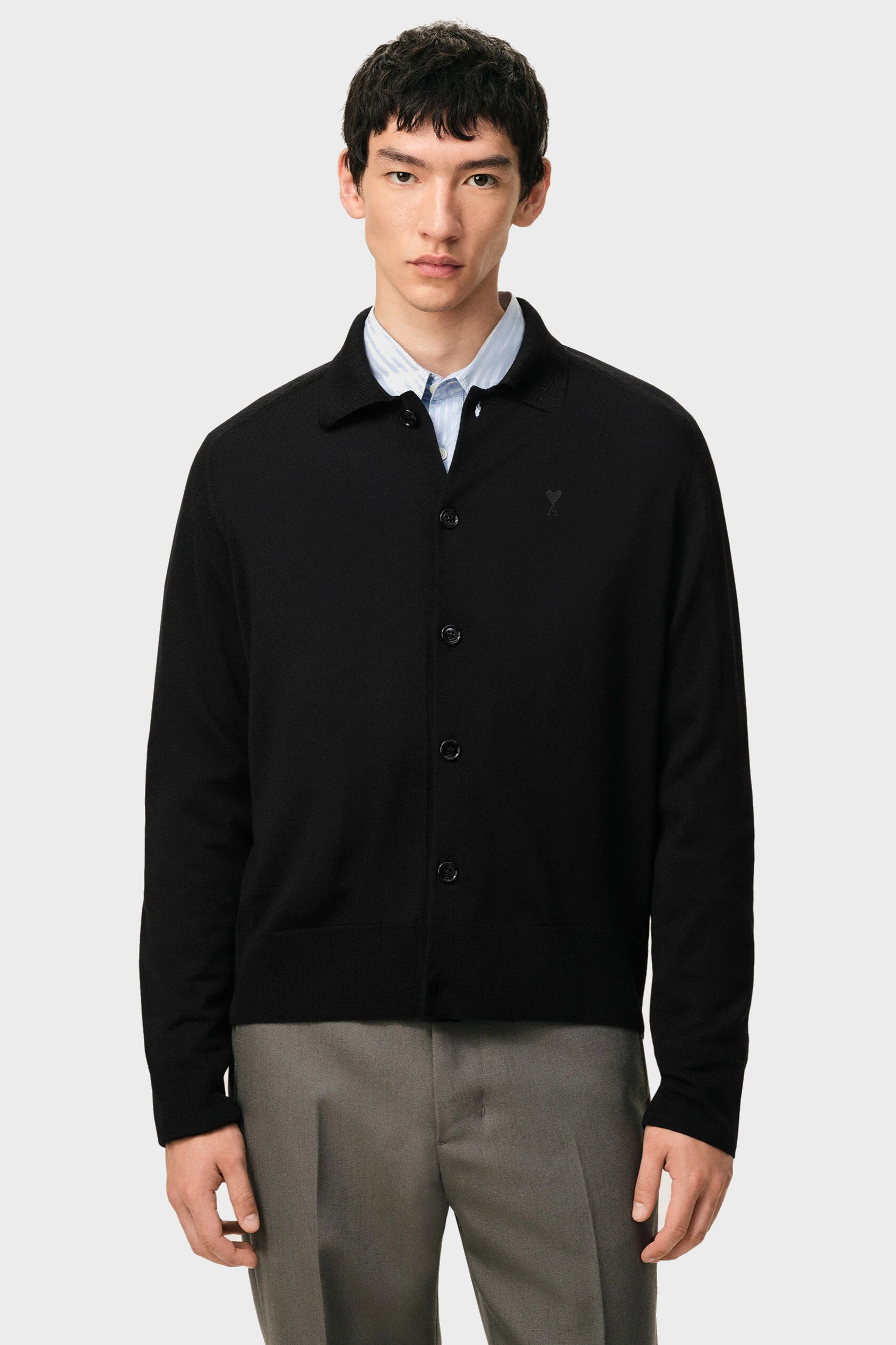 AMI PARIS de Coeur Extrafine Knit Collar Cardigan in Black