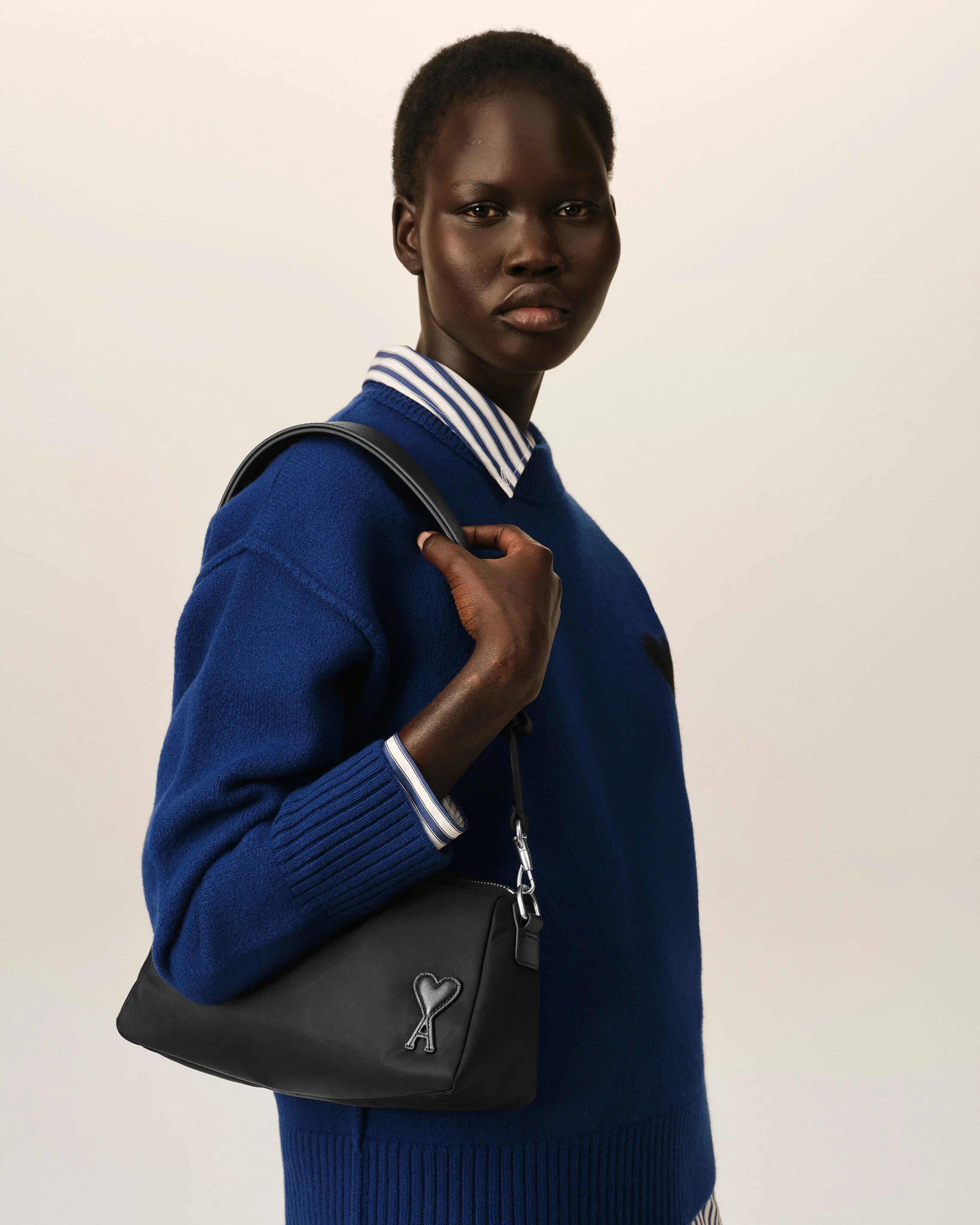 AMI PARIS Marcel Crossbody/Shoulder Nylon Bag in Black
