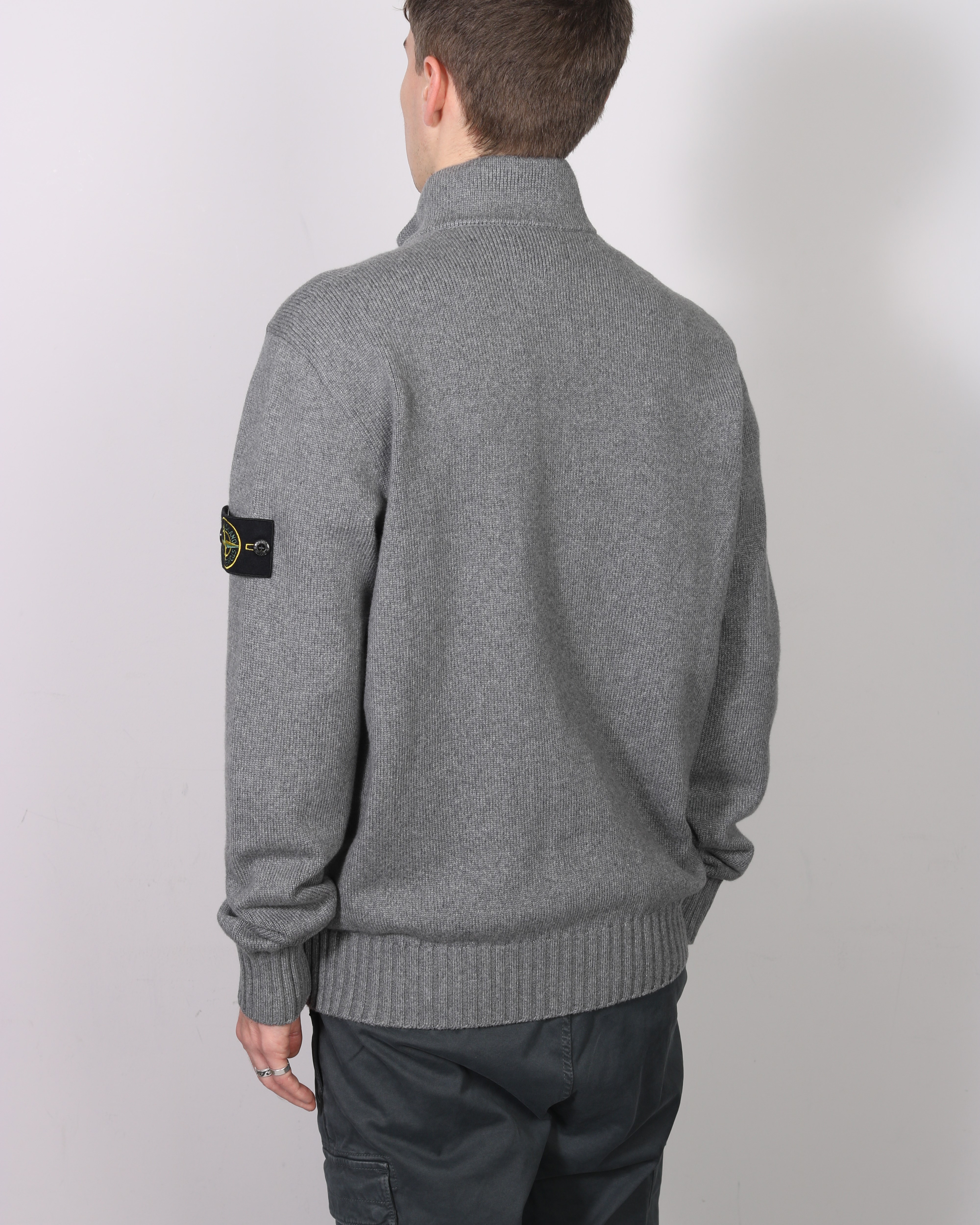 STONE ISLAND Soft Cotton Knit Cardigan in Melange Grey