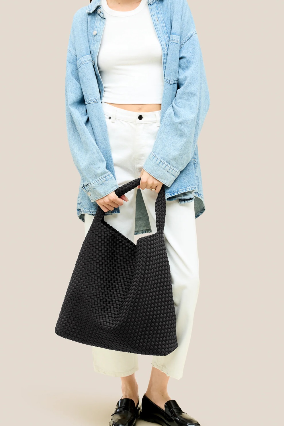 NAGHEDI Handwoven Large Nomad Hobo Bag in Onyx