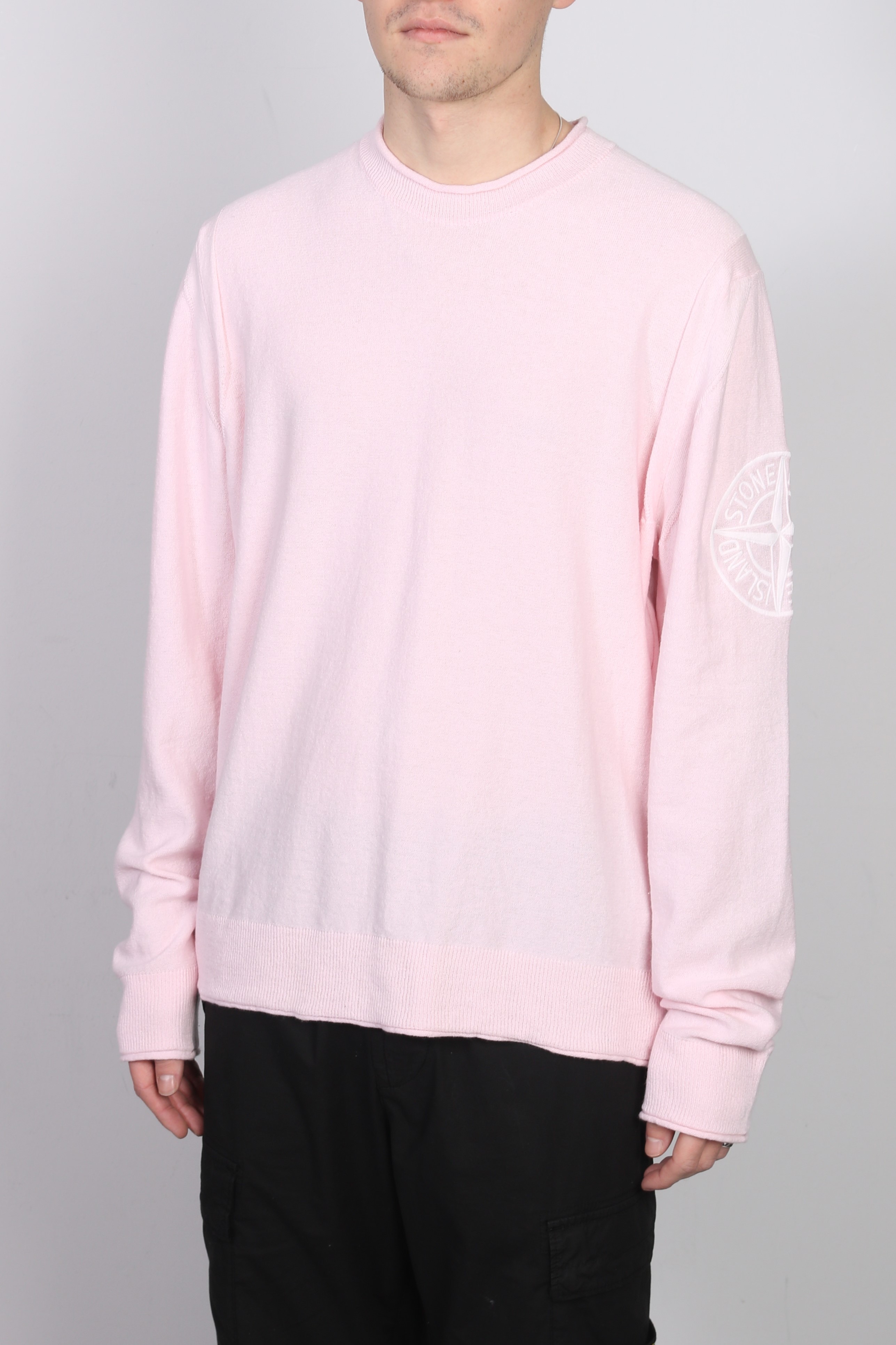 STONE ISLAND Cotton Knit Pullover in Light Pink M