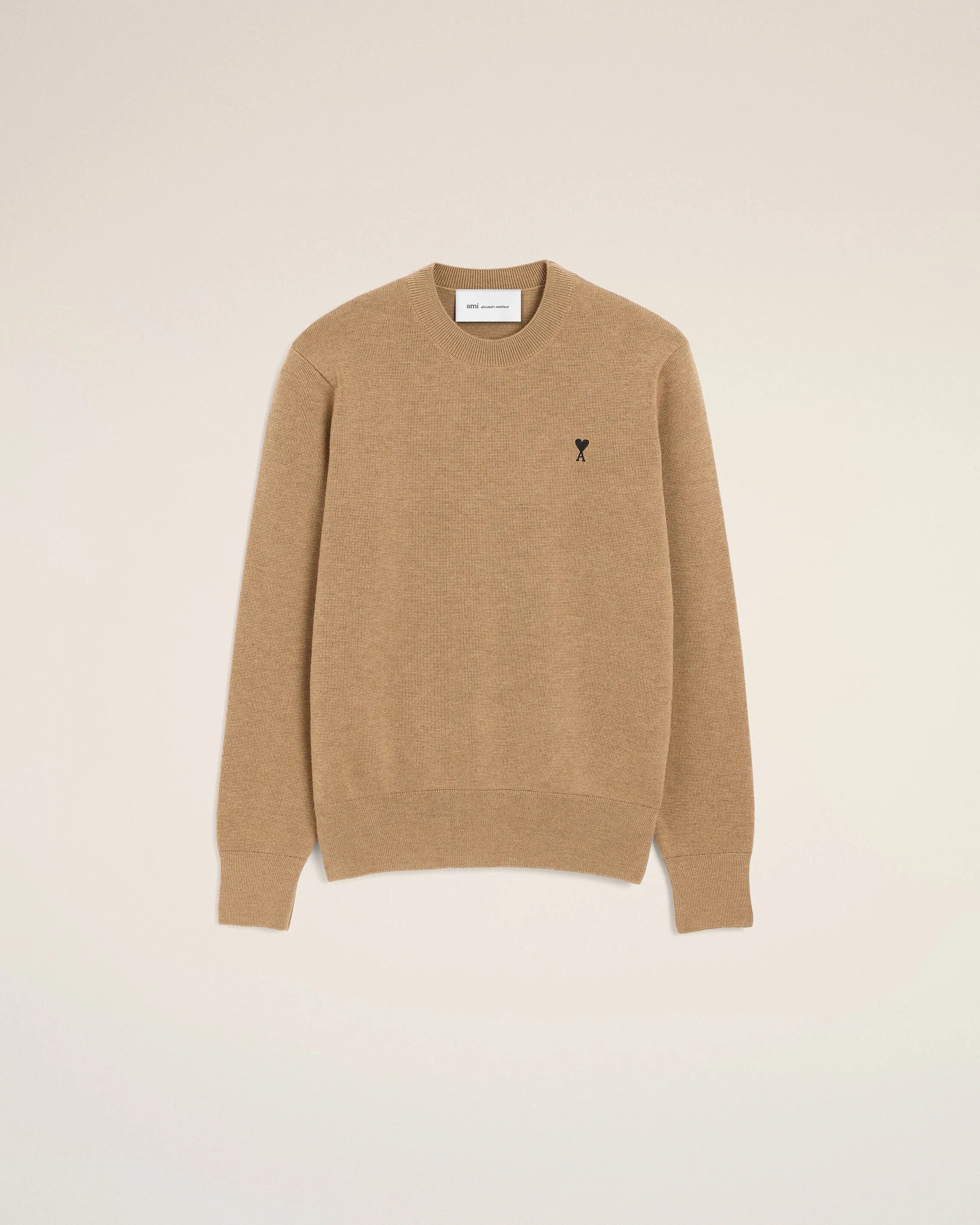 AMI PARIS de Coeur Merino Knit Pullover in Camel / Black Logo