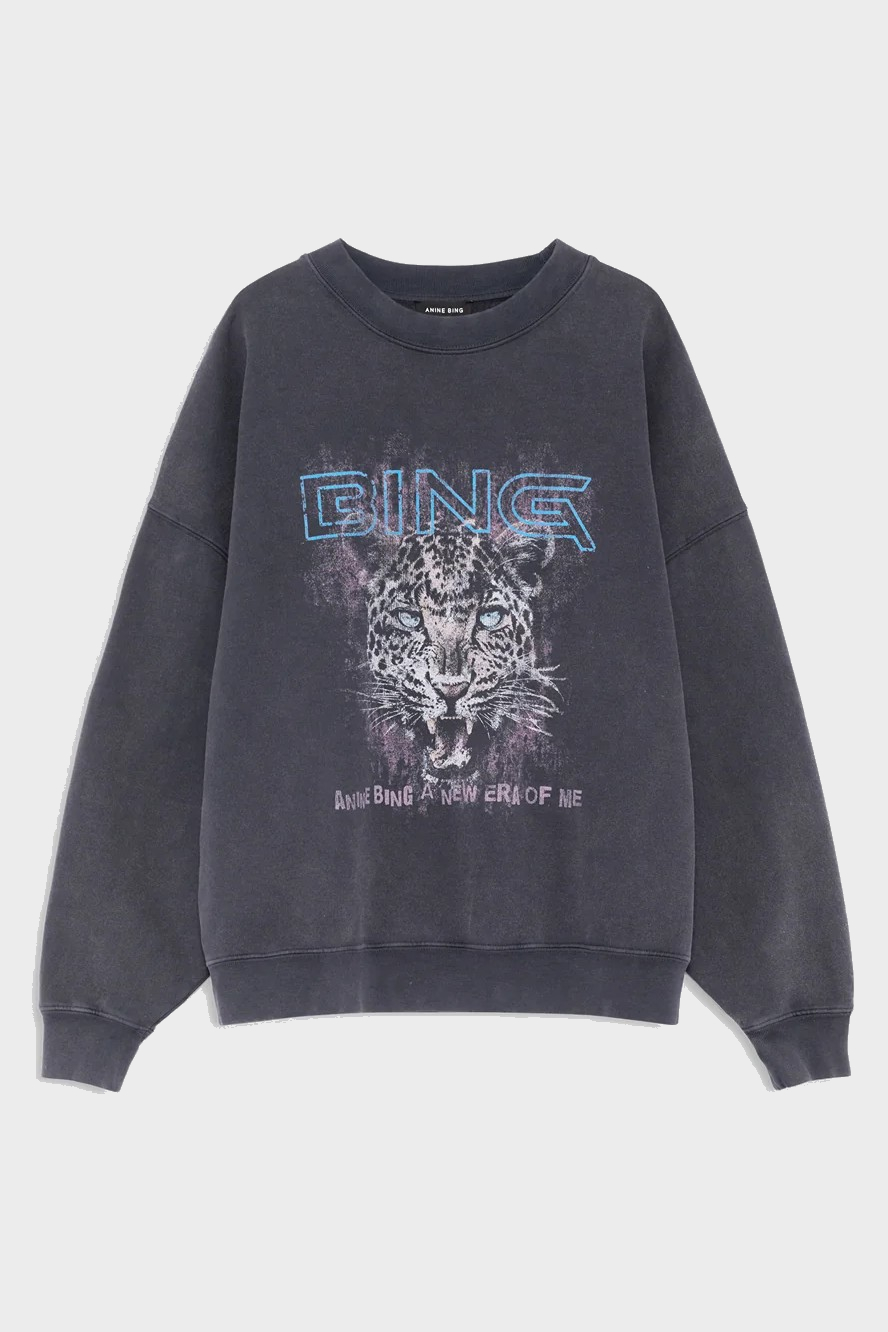 ANINE BING Miles Leo Muse Oversized Sweatshirt in Washed Black