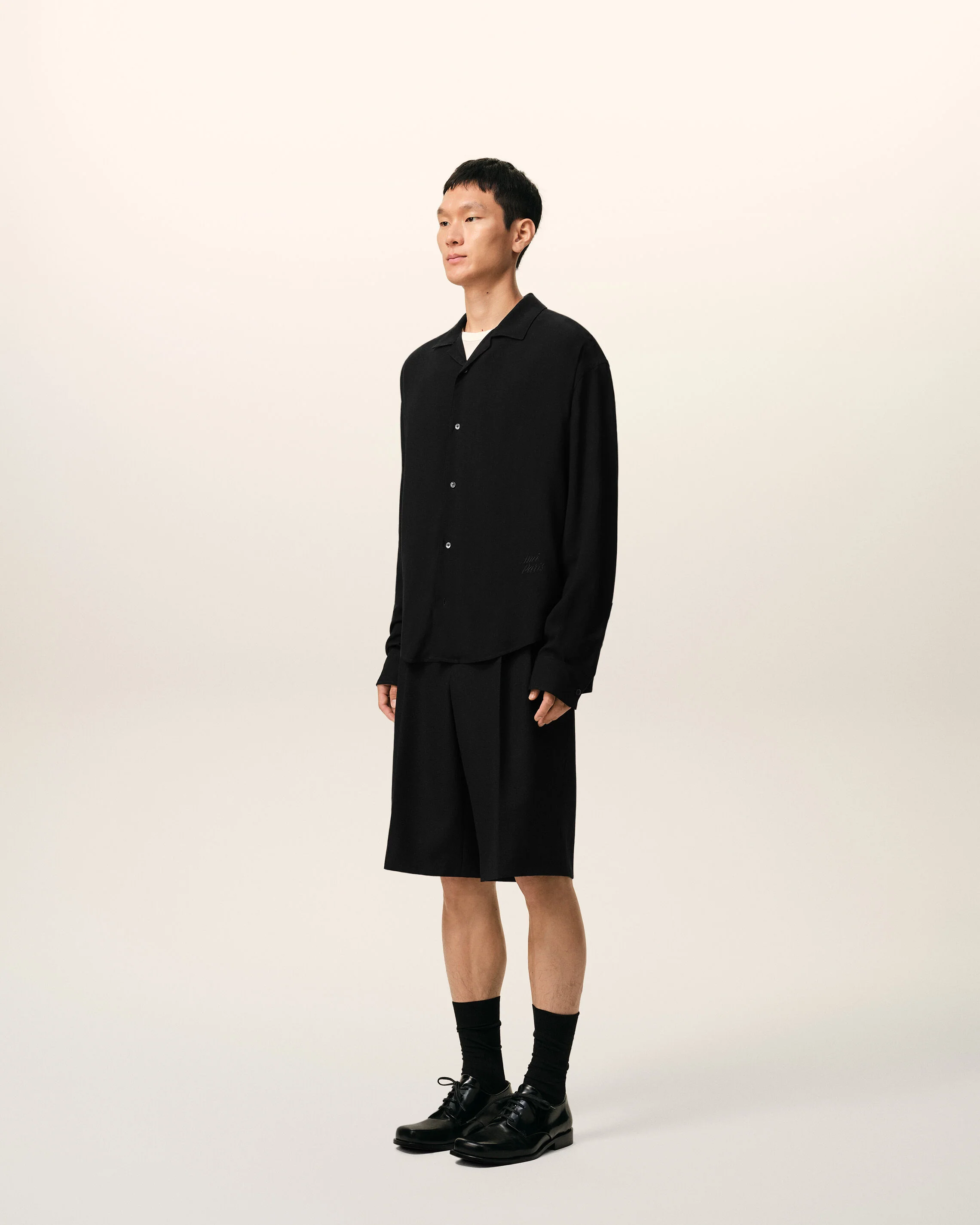 AMI PARIS Viscose Boxy Fit Shirt in Black