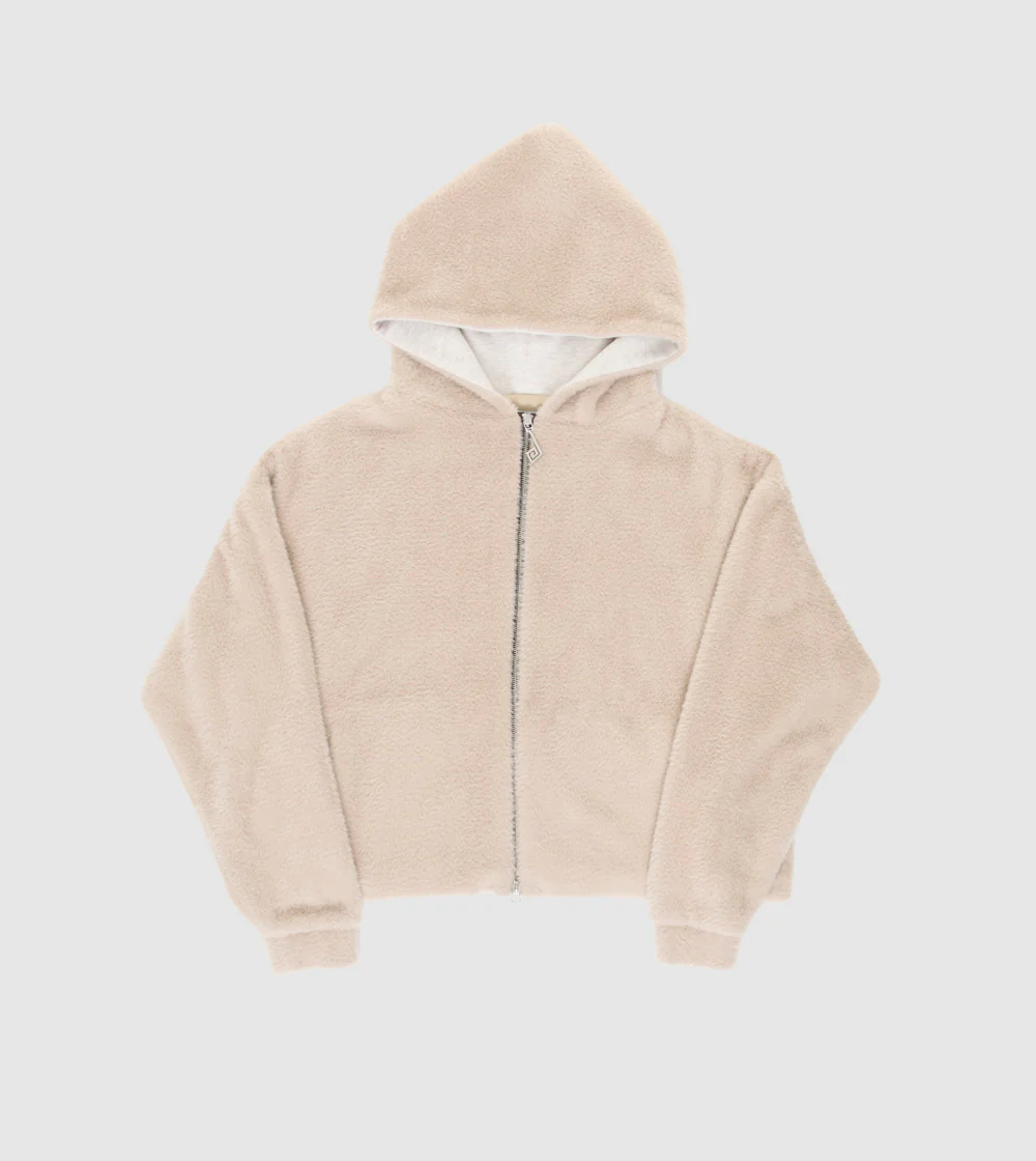 PERPLEX Fluffy Two Way Zip Hoodie in Beige