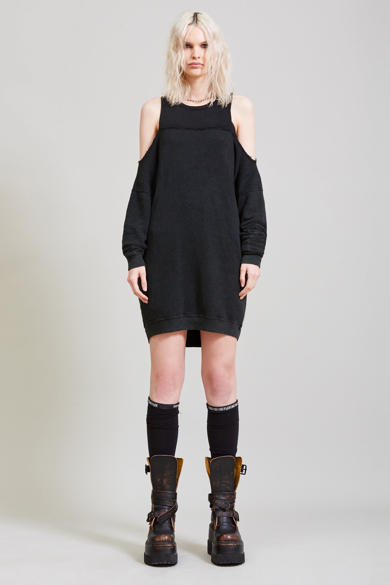 R13 Hybrid Sweatshirt Dress Acid Black