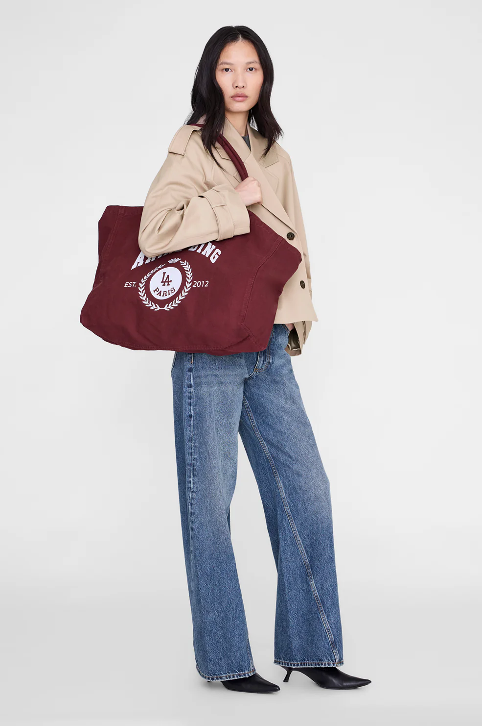 ANINE BING One Leo Canvas Tote Collegiate in Bordeaux