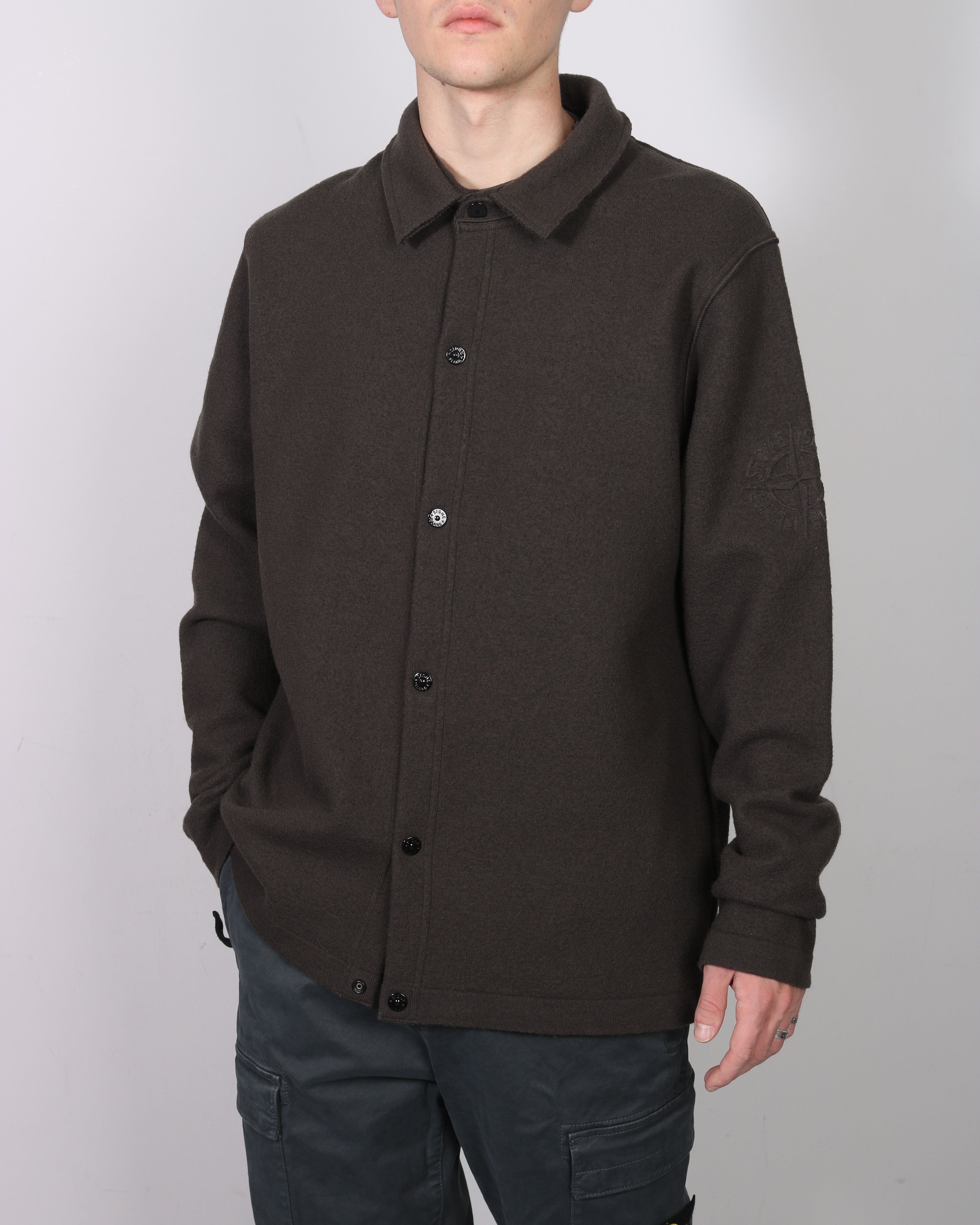 STONE ISLAND Wool Overshirt in Olive