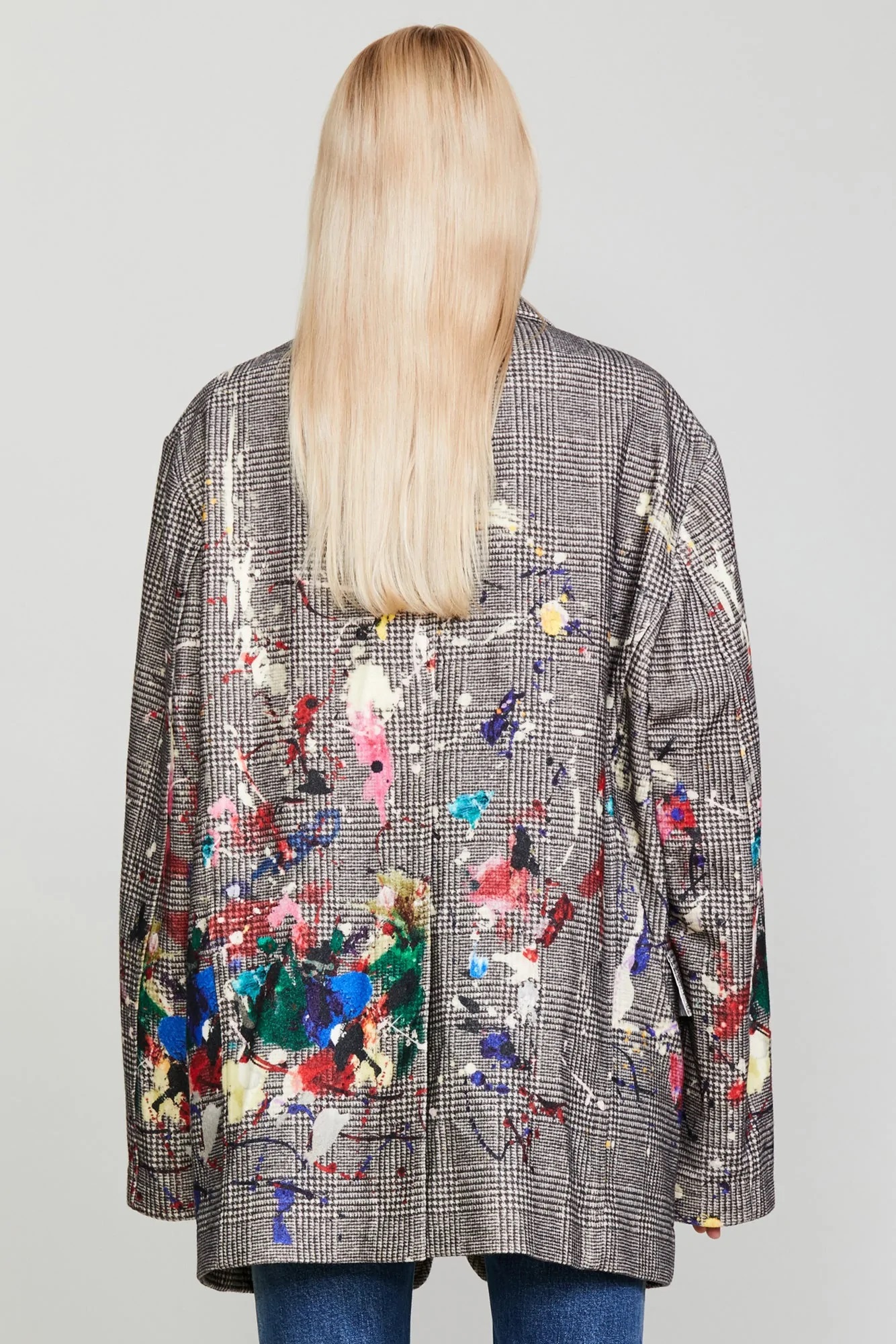 R13 Oversized Ragged Blazer in Prince of Wales M