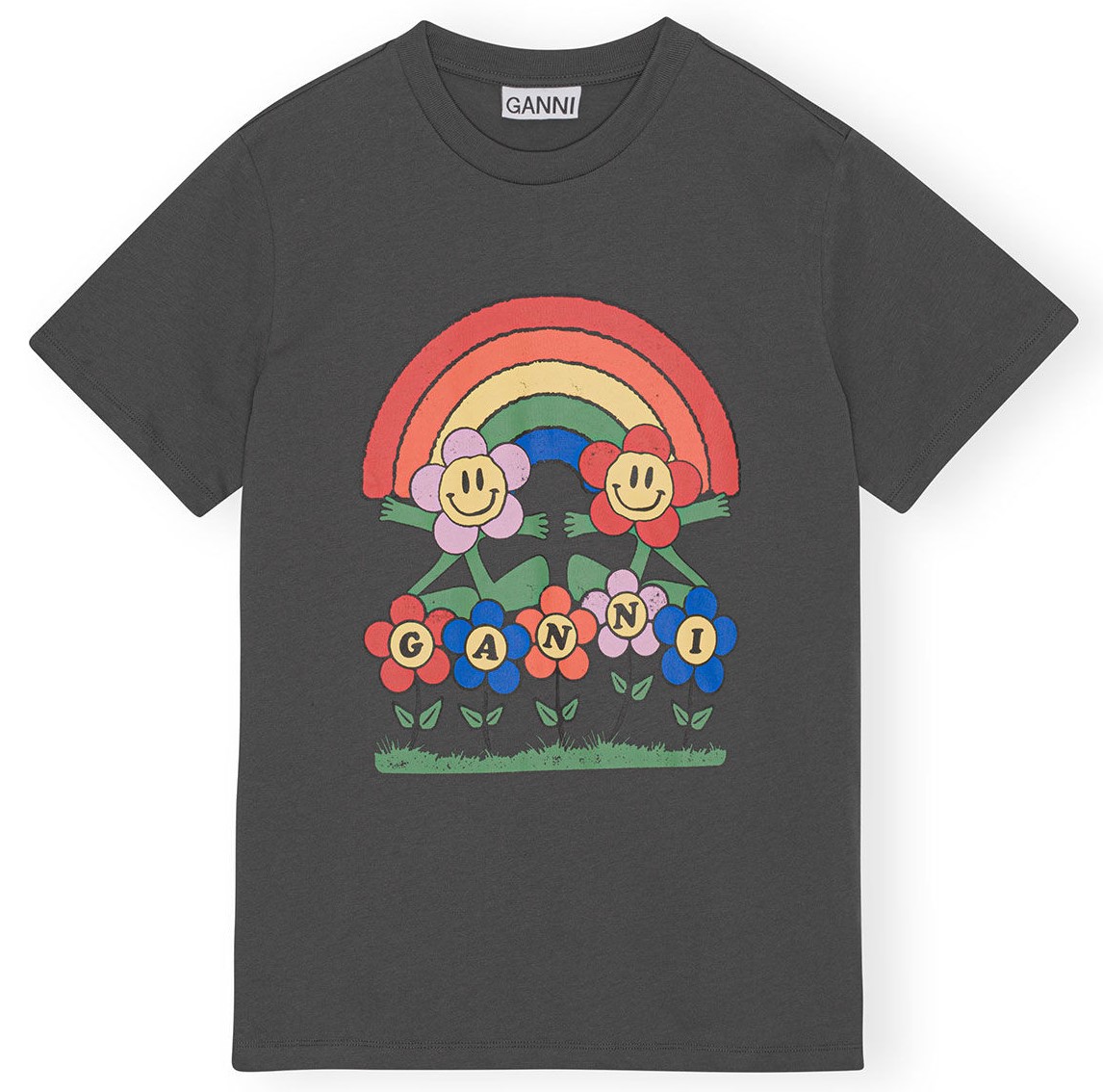 GANNI Jersey Rainbow Relaxed T-Shirt in Ash XS