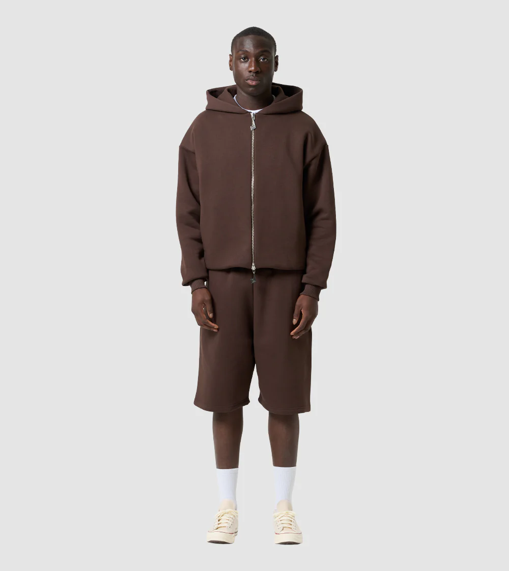PERPLEX Two Way Zip Hoodie in Mocca