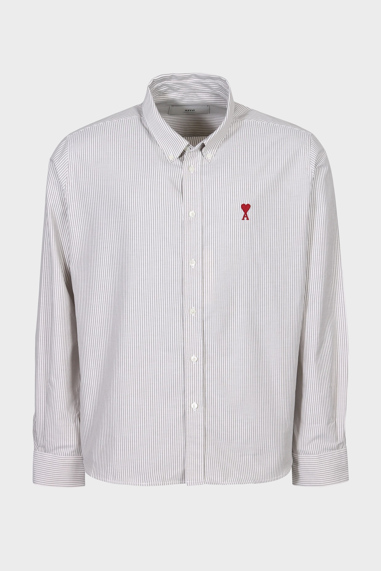AMI PARIS Classic Fit Oxford Shirt in Loden/Natural White Stripes