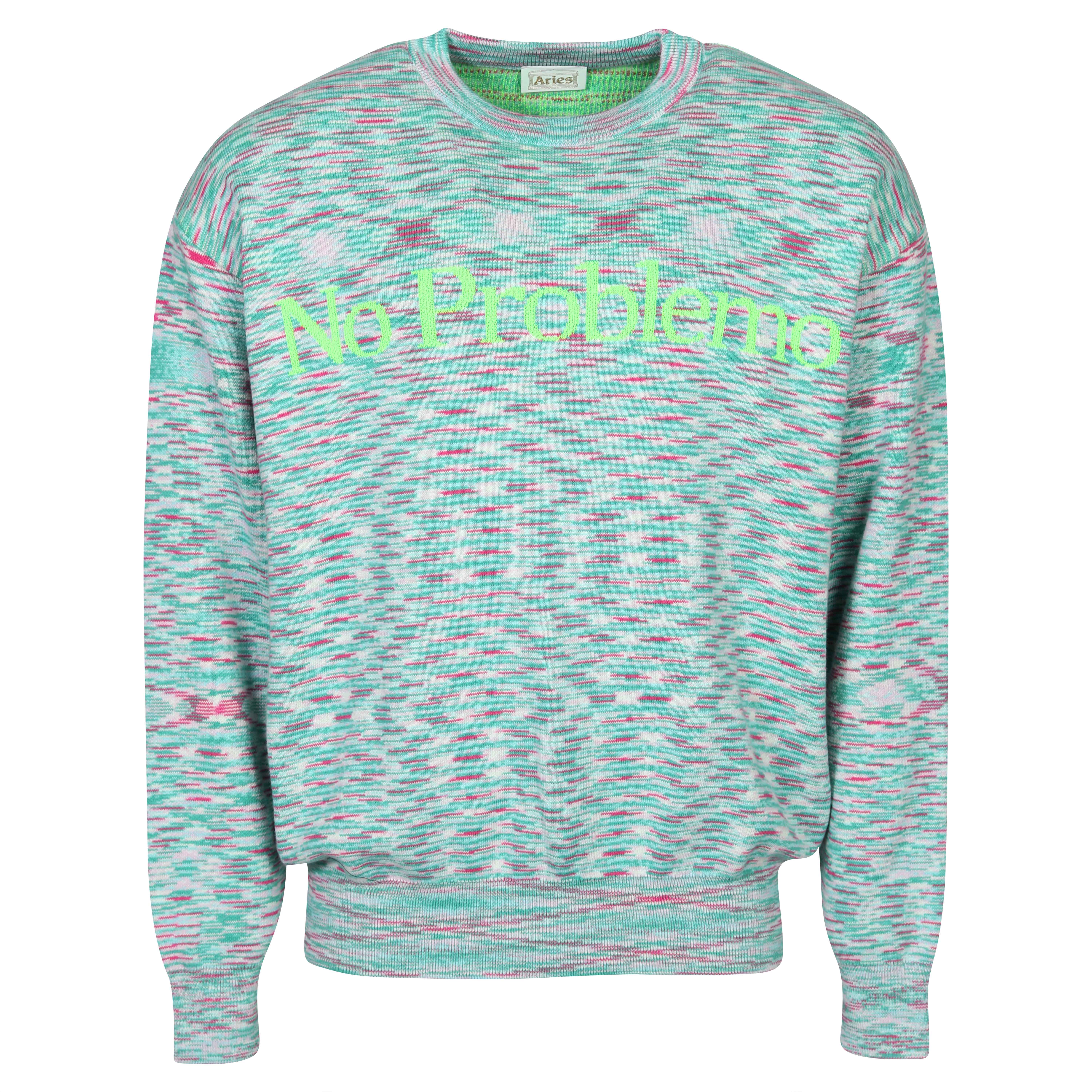 Unisex Aries Space Dye No Problemo Knit Sweater in Aqua