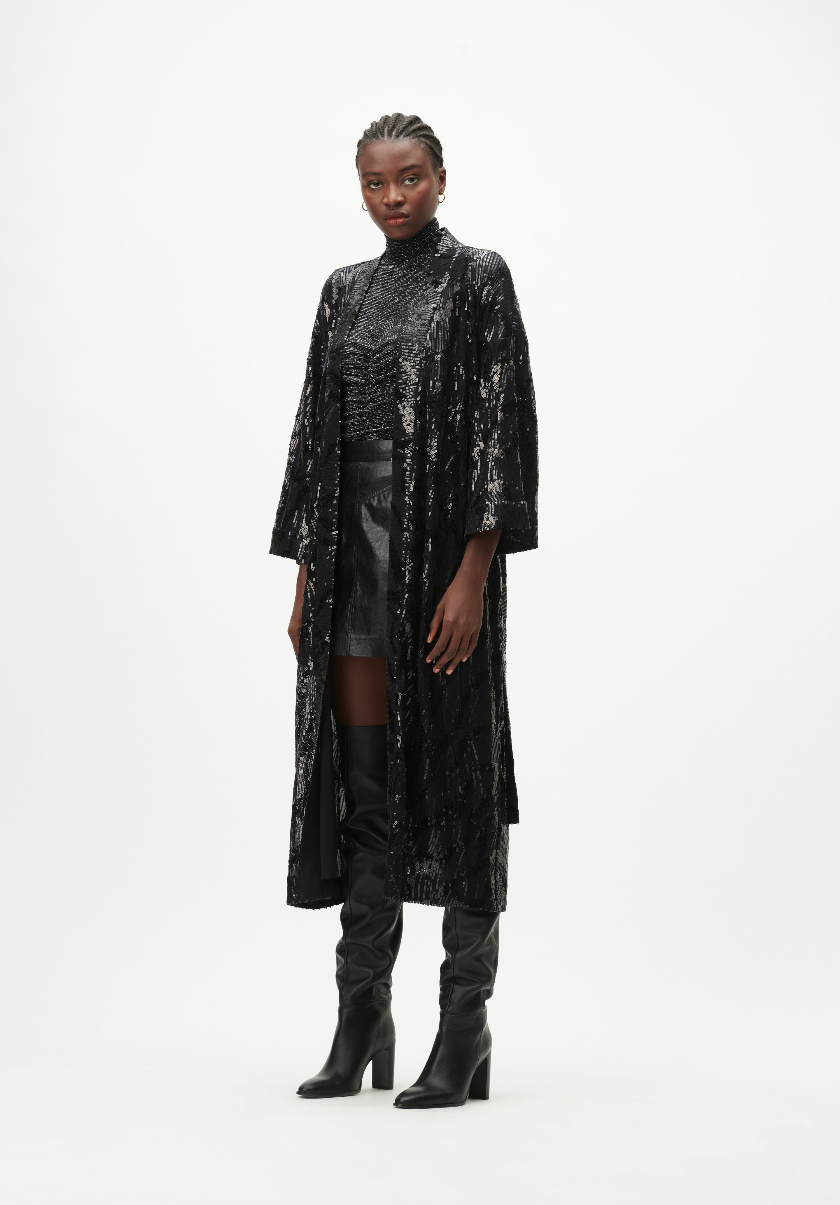 Lala Berlin Kimono Kairi in Black Sequin Embroidery XS