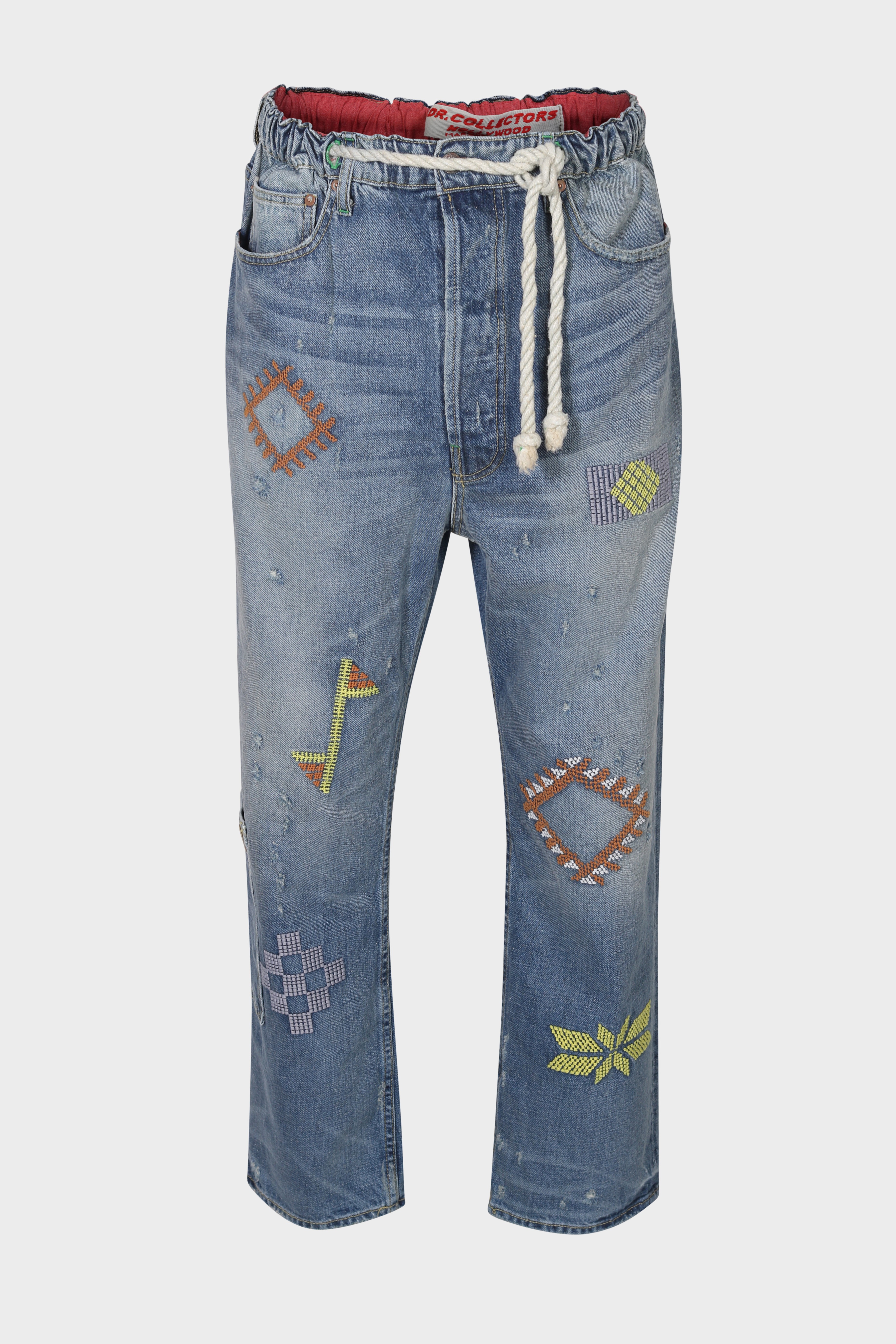 DR. COLLECTORS Embroidered Japanese Denim in Sunfaded Blue DR. COLLECTORS Embroidered Japanese Denim in Sunfaded Blue