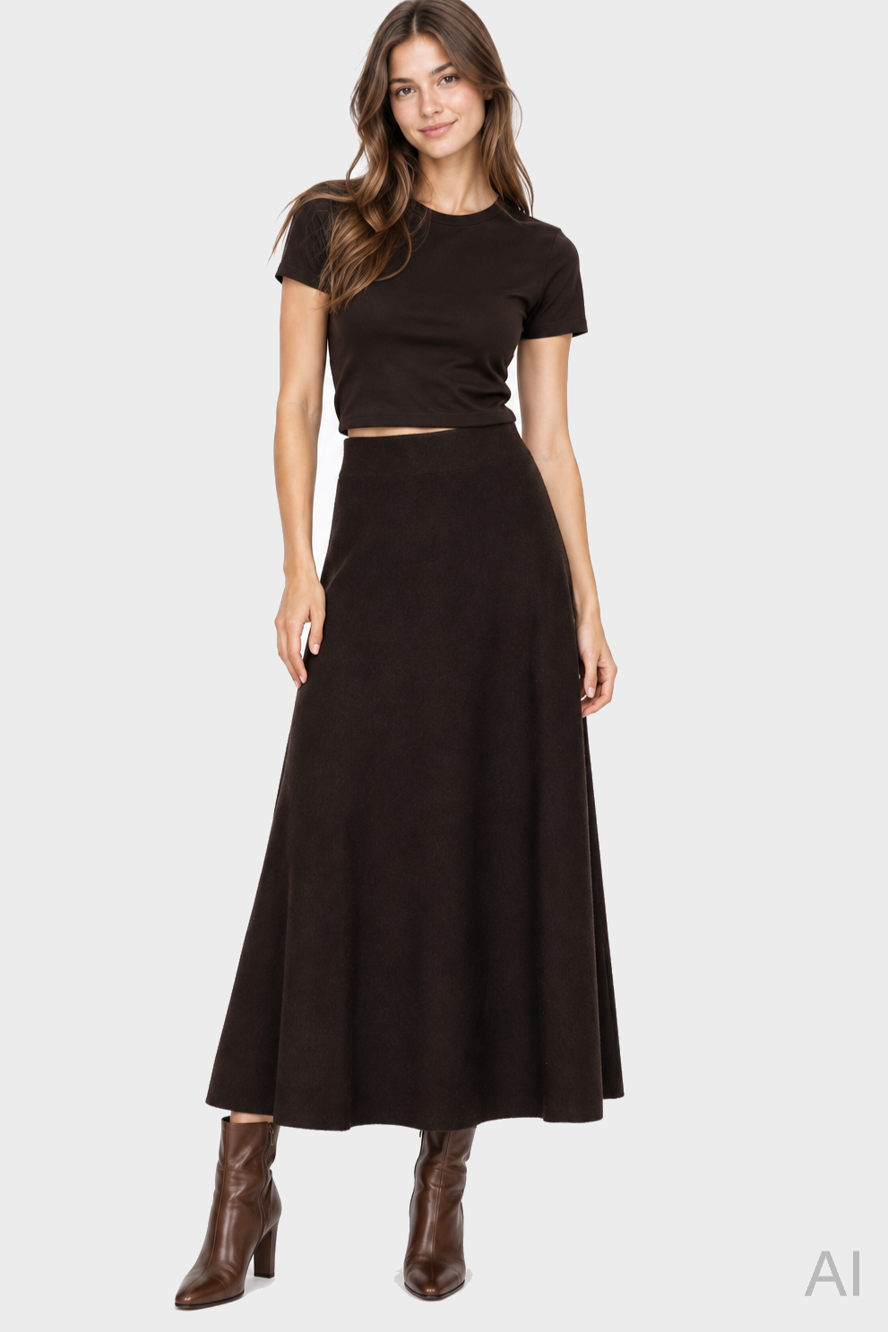 LISA YANG Torie Cashmere Skirt in Dark Oak