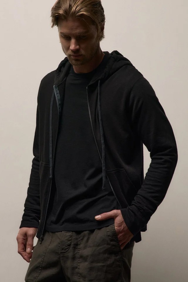 JAMES PERSE Vintage French Terry Zip Hoodie in Black
