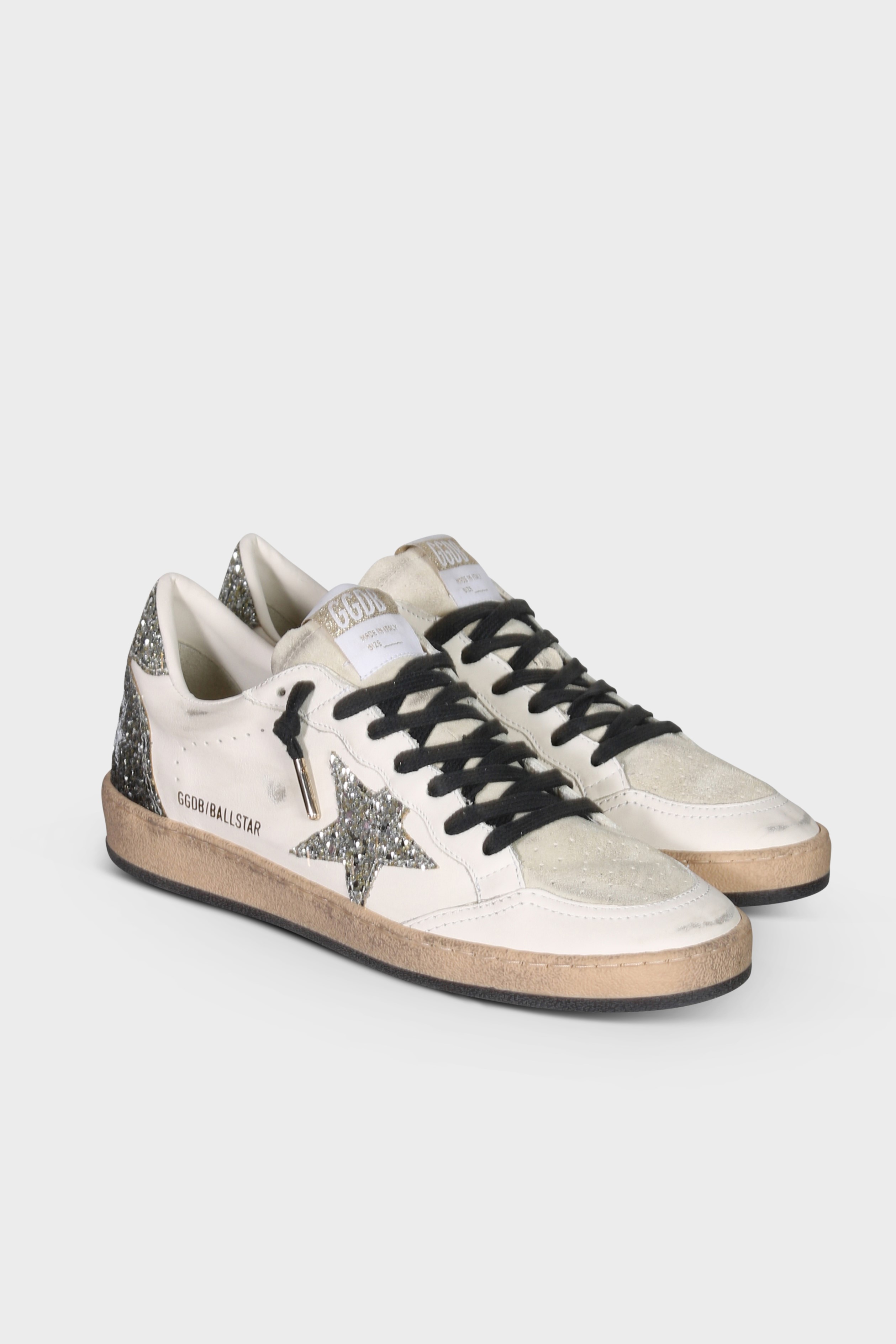 GOLDEN GOOSE Ballstar Glitter Star in White/Seedpearl/Platinum